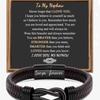 Men's Magnetic Black Twist Stainless Steel and Woven Leather Bracelet