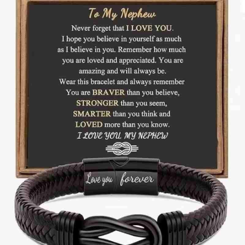 Men's Magnetic Black Twist Stainless Steel and Woven Leather Bracelet