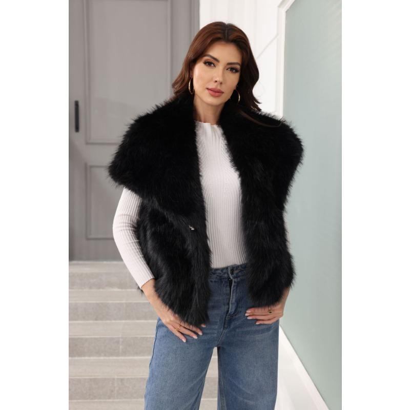 

Жилет с большим лацканом, семь цветов на выбор, новая осенне-зимняя женская одежда, жилет, пальто из искусственного меха XXXL чёрный