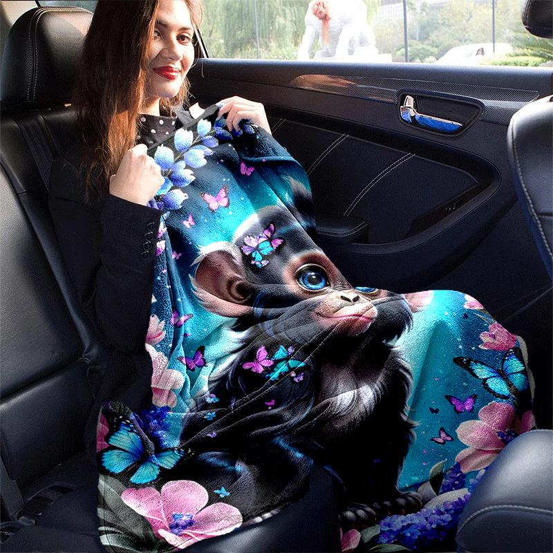 1pc Monkey Printing Lightweight Flannel Blanket, Comfortable and Warm Blanket, for Camping Sofa Bed and Couch Office, Gift