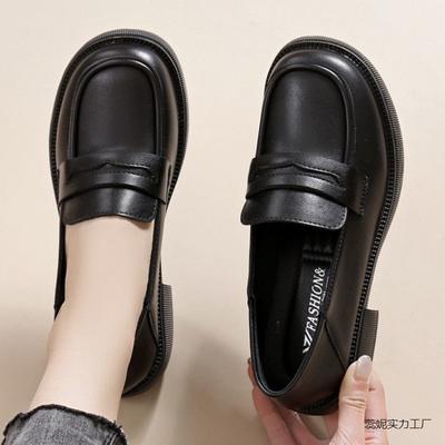 Zapatos de cuero para mujer, mocasines negros, estilo británico, pequeños, de cuero, suela suave, versátiles, informales, sencillos, Ruini