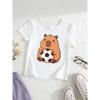 European Sizes Girl's Capybara Holding a Soccer Ball Graphic Short-Sleeve T-Shirt, Kids' Summer Casual Top, Comfortable and Versatile