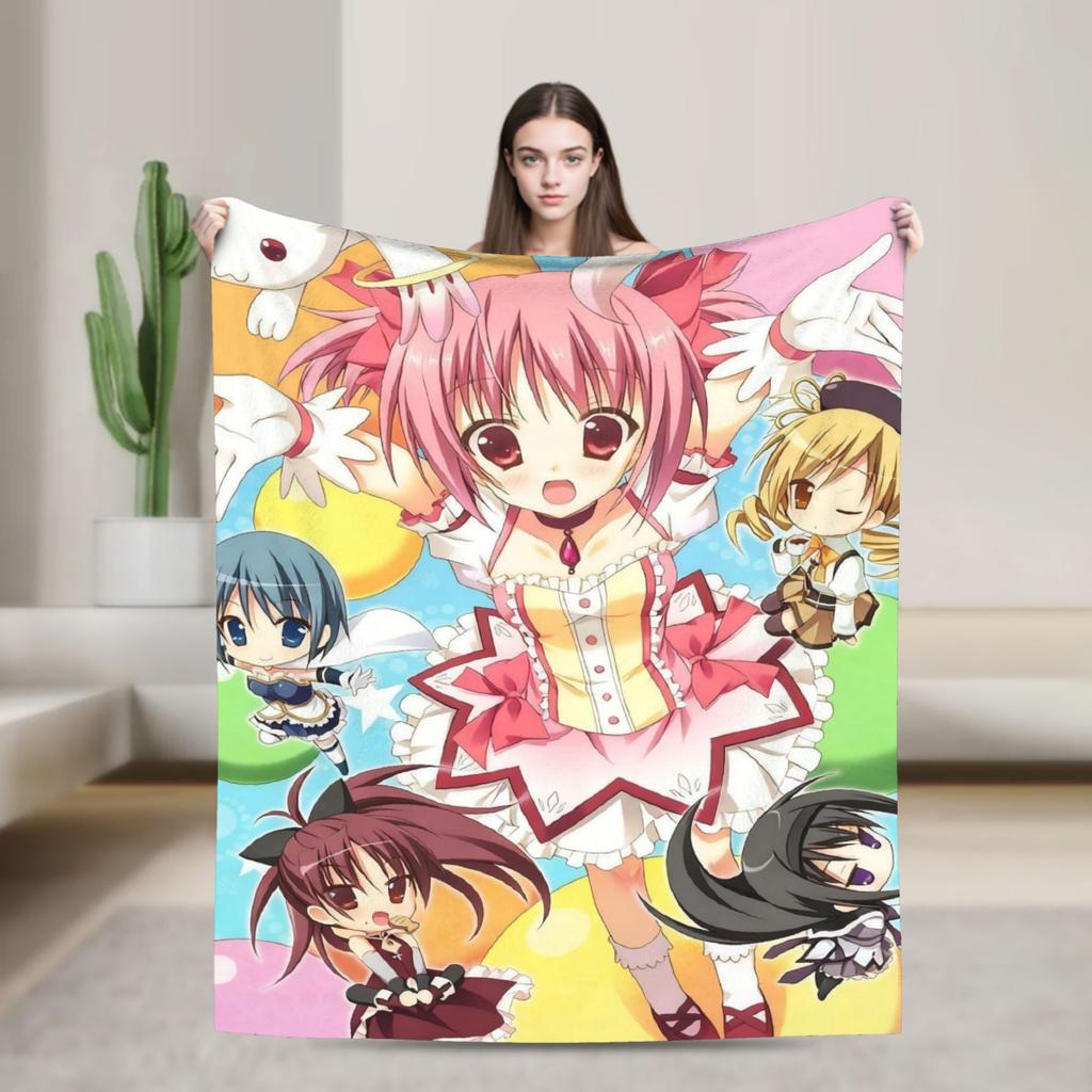 Anime Puella Magi Madoka Magica Flannel Blanket Comic Novelty Throw Blanket for Home 150*125cm Bedspread
