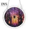 Halloween Party Hanging Props Acrylic Puzzle Window Suncatcher, Stained Glass Style Ornament Vintage Illustration with Metal Chain, Decorative