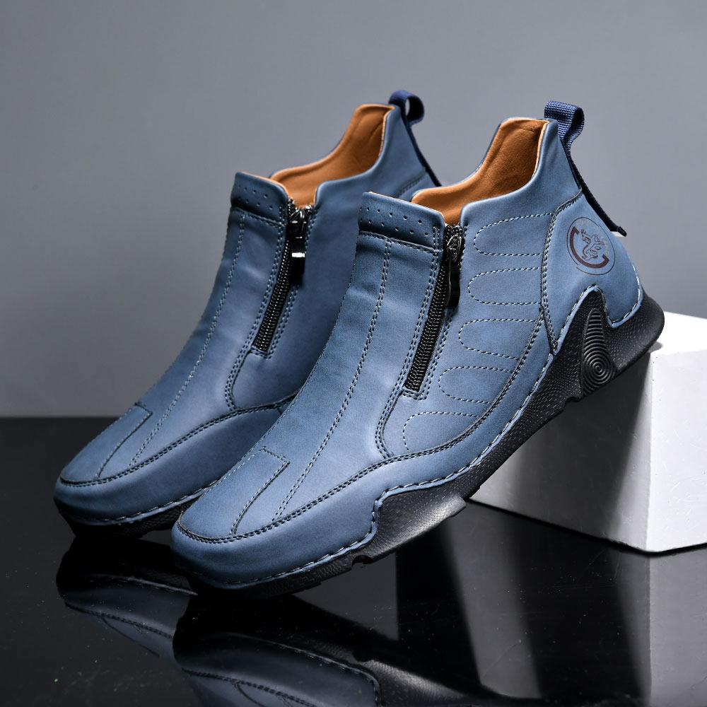 Outdoor Zip Shoes Men Leather Sneakers Man Travel Casual Shoes Leisure Walking Shoes Fashion Sneakers