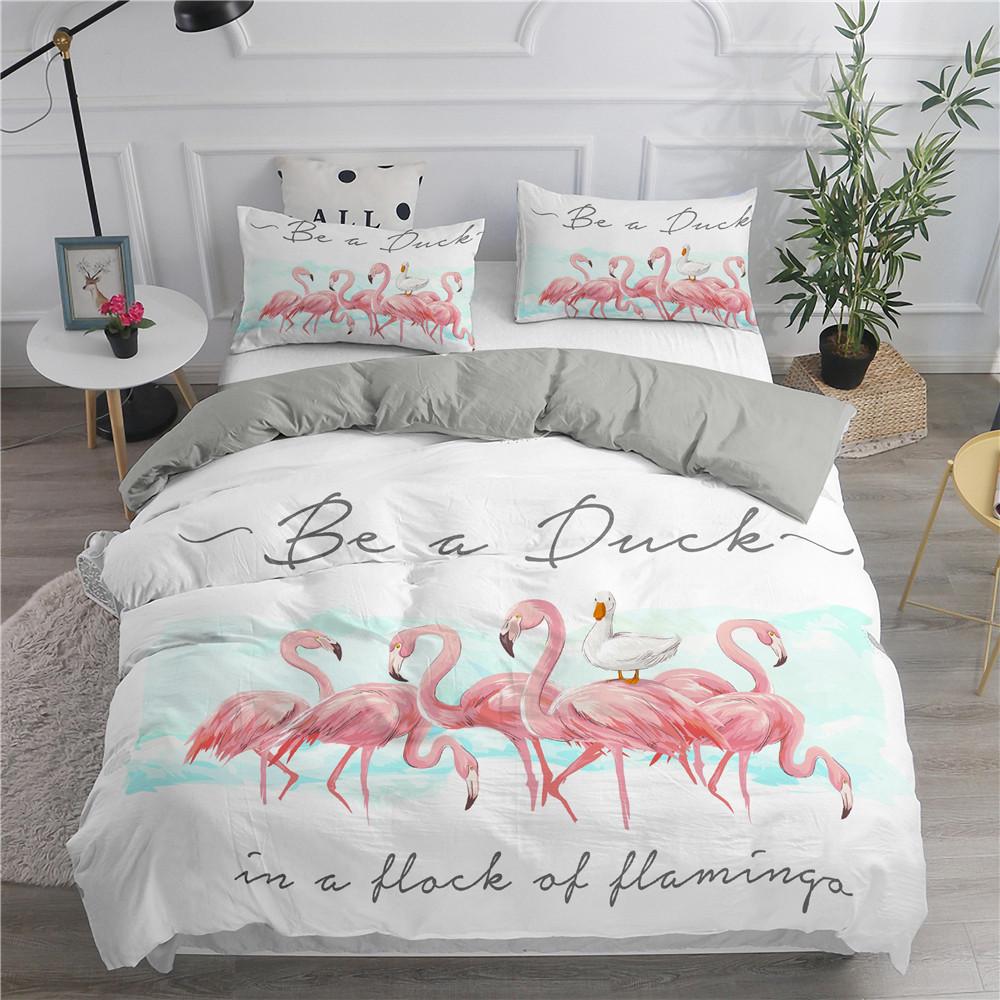 3D Flamingo Printed Bedding Set King Queen Size Cartoon Pink Animals Duvet Cover With Pillowcases 2/3pcs Polyester Quilt Cover