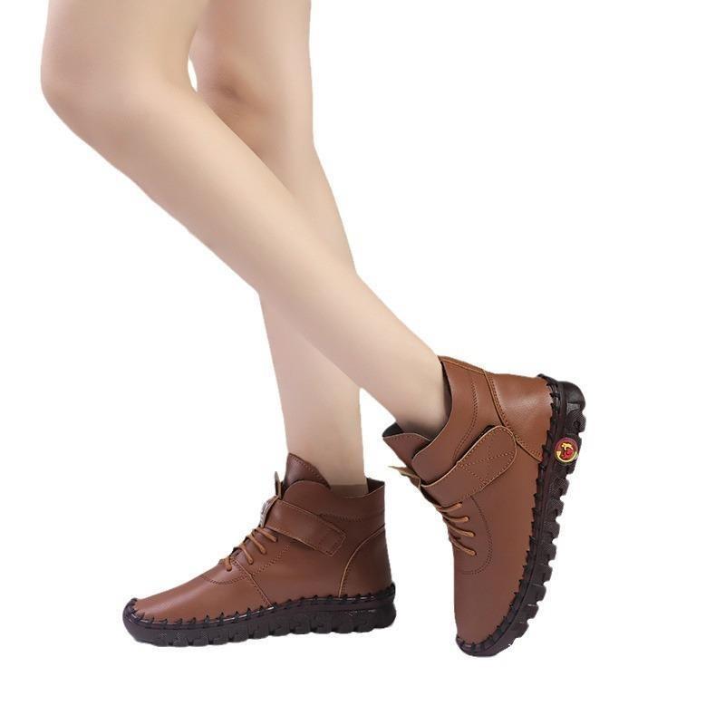 Hand-sewn buty na deskę z wysoką cholewką i miękką podeszwą w dużych rozmiarach do handlu zagranicznego, damskie aksamitne buty bawełniane sznurowane na grubej podeszwie z zapięciem na rzep