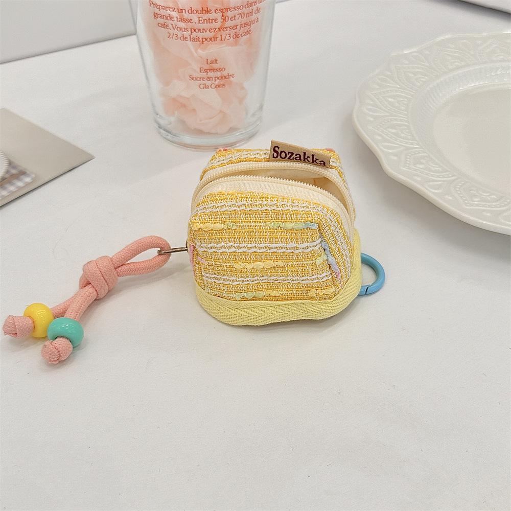 Portable Wireless Bluetooth Earphone Protective Case Soft Cloth Cover Fashionable Geometric Women's Keychain Bag China Origin