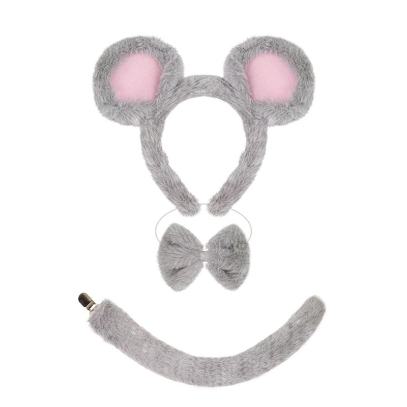 Set di Accessori Costume da Topo 1/3/4 Pezzi Costume di Halloween Costume da Vestire Orecchie da Topo Fascia Coda Gonna Tutù per Bambini Bambine