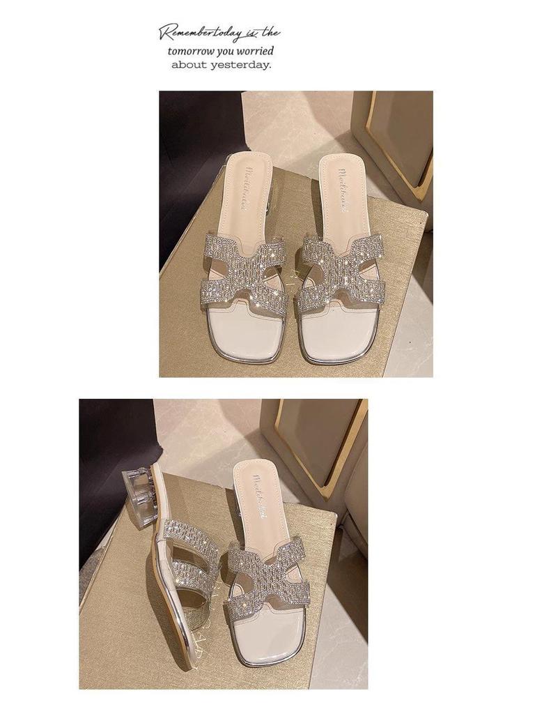 Trendy Dámské Letní Pantofle na Vysokém Podpatku s Kamínky