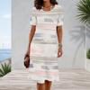 Women Plus Size Round Neck Short Sleeve Printed A Line Midi Dress