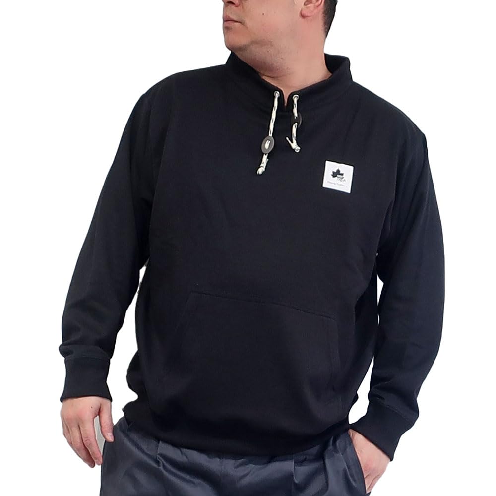 Men's Plus Size LOGOS Park Sweatshirt, Spindle Neck, Long Sleeve, Solid Color, Simple Style, Sizes 3L, 4L, and 5L, 10001795 (JP, Alphabet, 5L, KHAKI)