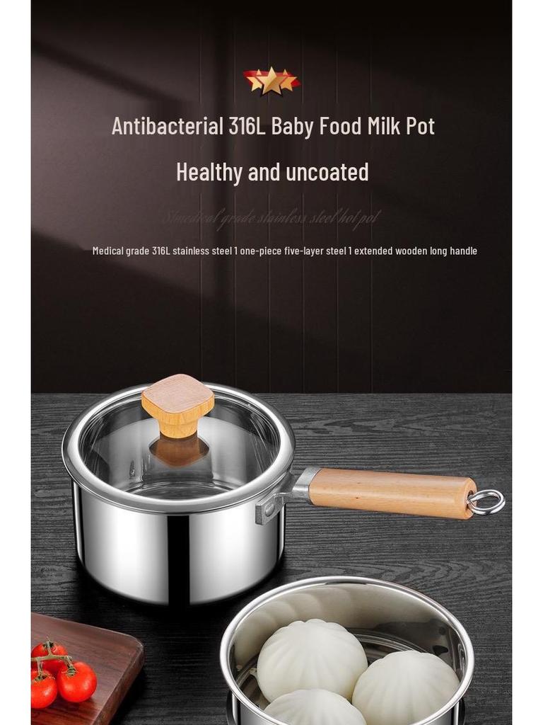316 Stainless Steel Non-Stick Baby Food Pot with Steamer – Extra Thick All-in-One Cooking & Noodle Pot