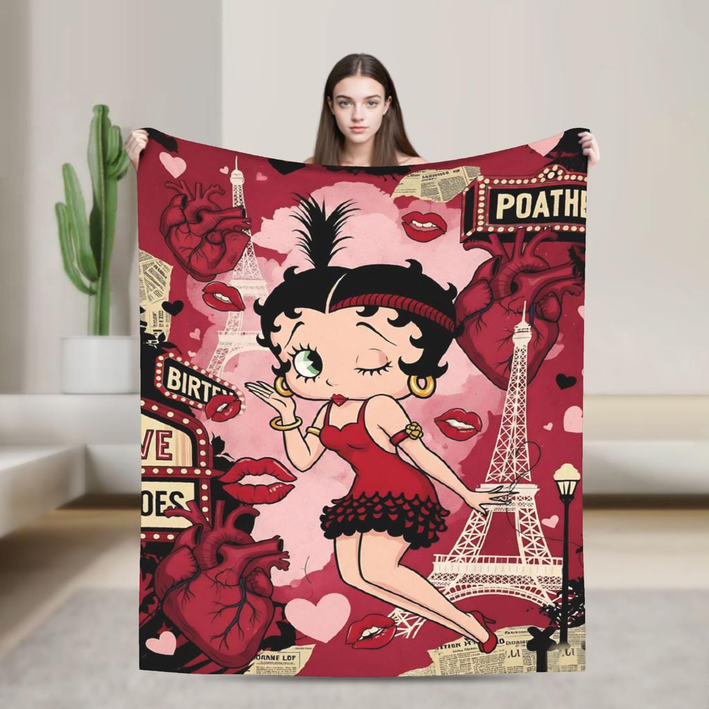 B-Bettys Boops Comfortable Blanket Cartoon Doll Casual Plane Travel Throw Blanket Home Decor Flannel Bedspread Sofa Bed Cover