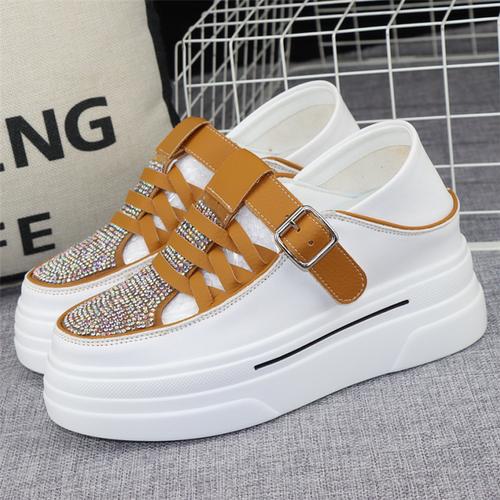 

модные женские босоножки из кожи со стразами 8 см, сандалии с пряжками, летние модные кеды на платформе и танкетке, удобная женская обувь 40 жёлтый