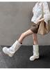Women's Knee-High Platform Boots with Thick Soles, Height-Increasing Ruched Design, Martin Style, Sizes 34-45.