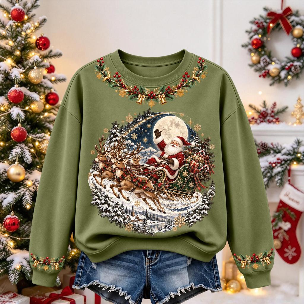 Women's Christmas Print Long Sleeve Top Casual Comfortable Fall Winter Shirt