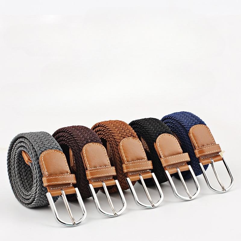 107cm Canvas Belt for Women Elastic Belt for Men Casual Elastic Woven Pin Buckle Belt
