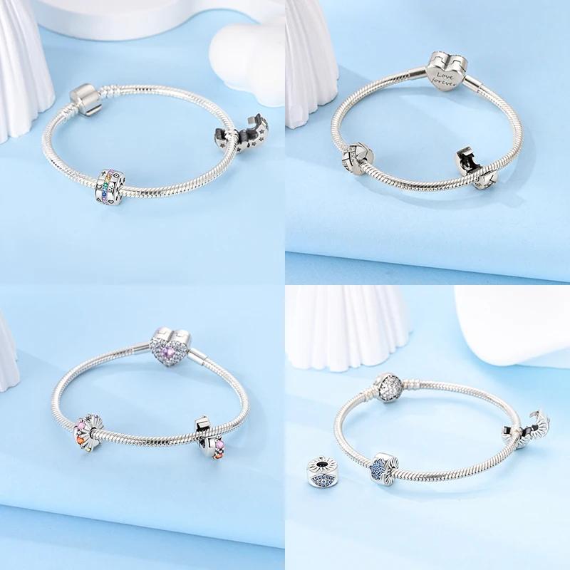 Clip Spacer Charm For Bracelet Clip Lock Stopper Bead Copper Spacer European Openable Sun Moon Star Beads Gift