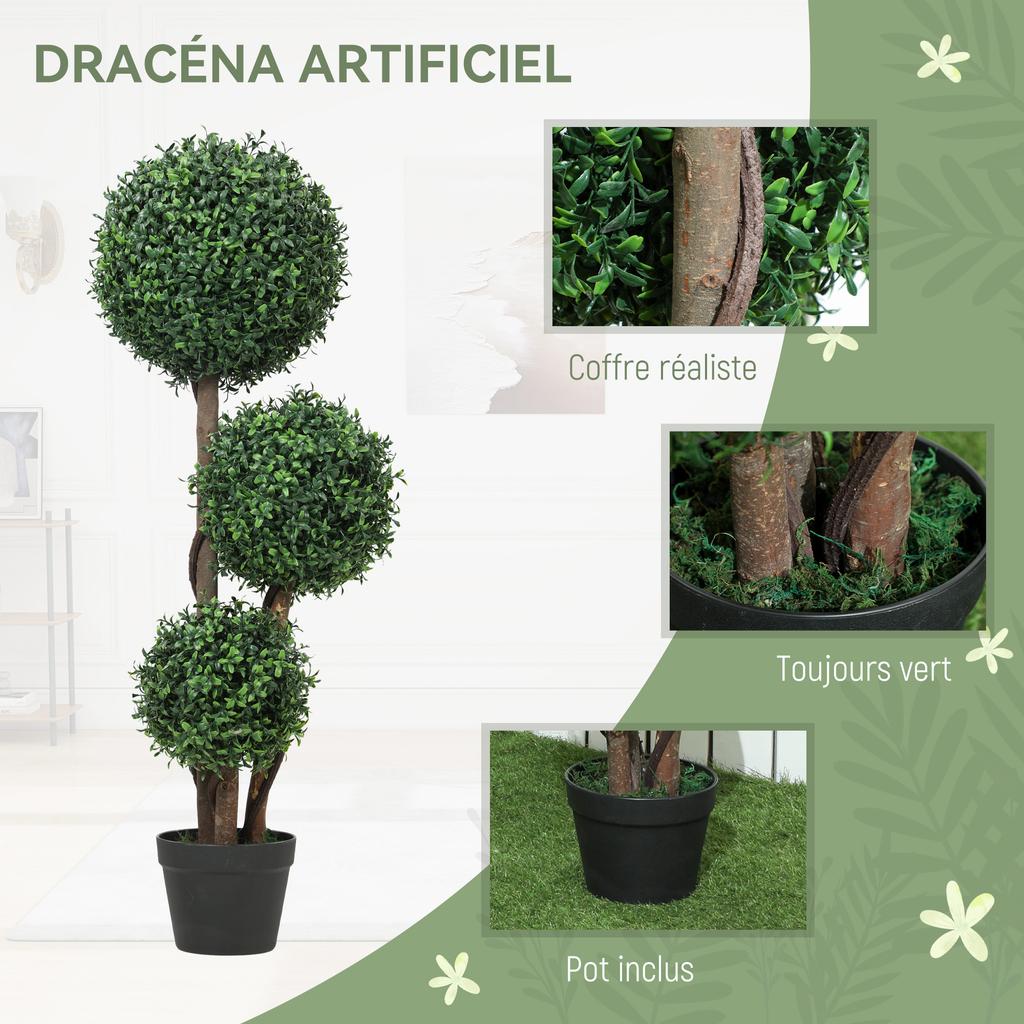 Artificial Boxwood Tree, 100 cm, 3 Balls, Potted, Indoor/Outdoor, Green