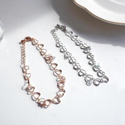 Bracelet à chaîne superposé en forme de cœur avec zircone cubique argenté pour femme Drever