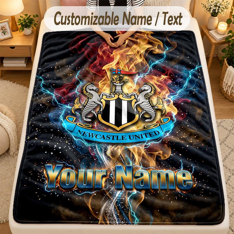Coperta di Flanella Newcastle United FC Nome Personalizzato Testo Personalizzato Morbida Calda Plaid Decorazione per la Casa Regalo