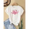 European Size Valentine'S Day Chic Women'S White T-Shirt with Love Print - Casual Crew Neck, Short Sleeve, Stretchy Polyester Blend, Machine Washable