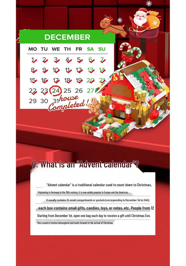 Customizable 24-Style Christmas Building Block Set: Santa Claus & Gingerbread Man Ornament