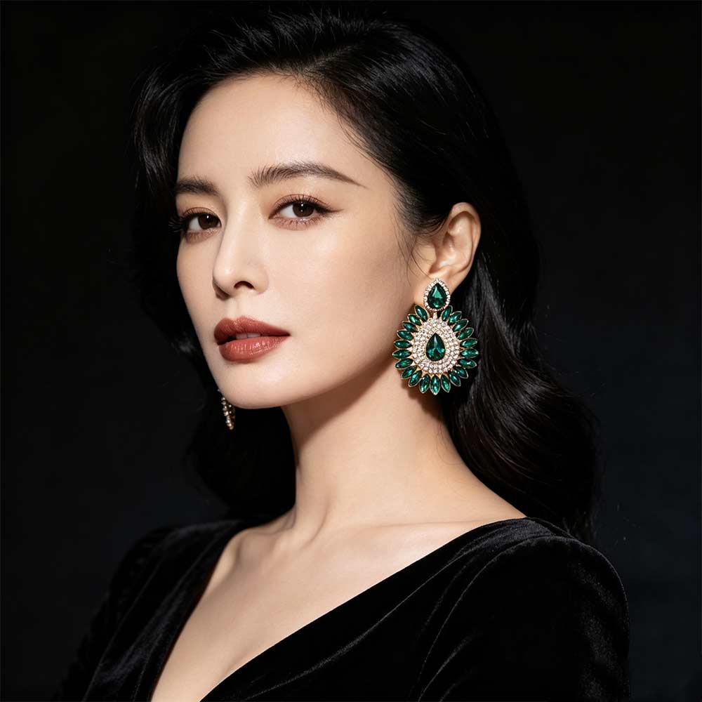 Luxury Droplet Earrings Crystal Sunflower Earrings Retro Rhinestone Ear Drop  for Lady