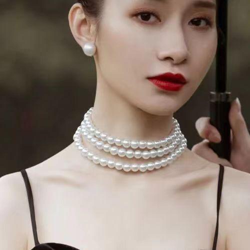 Multi-layer pearl necklace with cheongsam neck chain with long sweater chain multi-circle simple and versatile collarbone chain