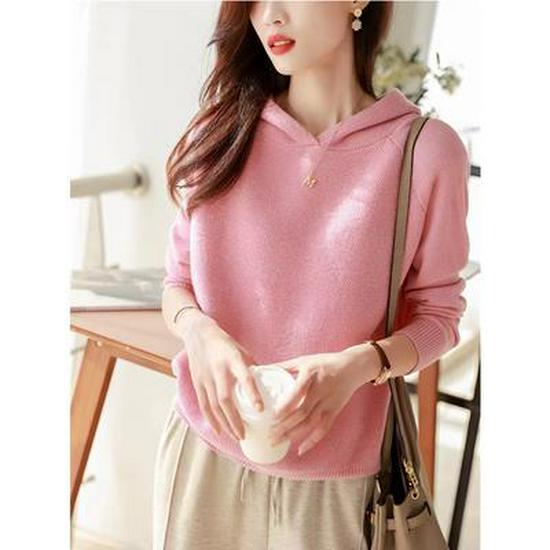 Women's Loose Fit Cashmere Hoodie - Spring/Autumn Korean Style Wool Knit Sweater