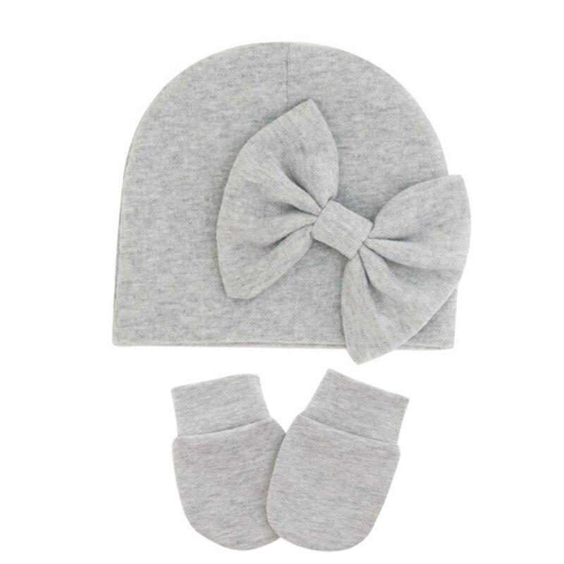 Baby Stuff Accessories Baby Girl Hat Anti-grip Gloves Set Infant Beanie Solid Big Bowknot Cap For Girls Kid Bow Hats
