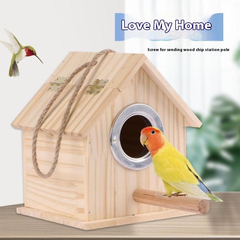 Bird Wooden Cage For Bird Cage Parrot Circular Cage Anti Splash Proof Cage Bird Toys For Pet