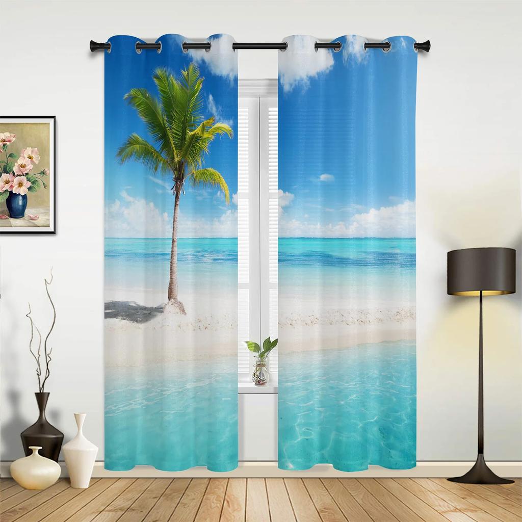Gardiner med strandsolnedgång och havslandskap för sovrum, vardagsrum, draperier, kök, barnrum, fönstergardin, modern heminredning