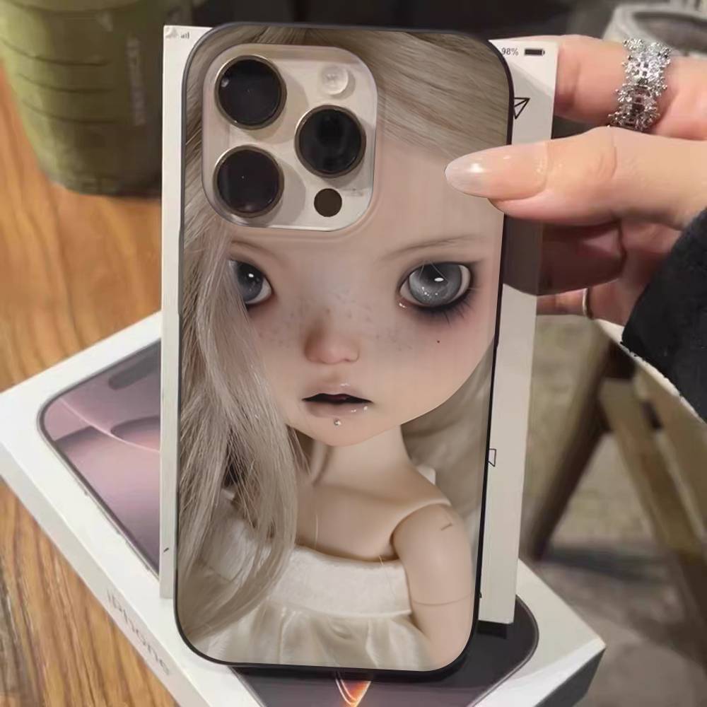 Dark Cute Girl Doll Art For IPhone 16 15 14 13 12 11 17 Pro Max Plus Wave Corrugated Phone Case Anti Drop Cover