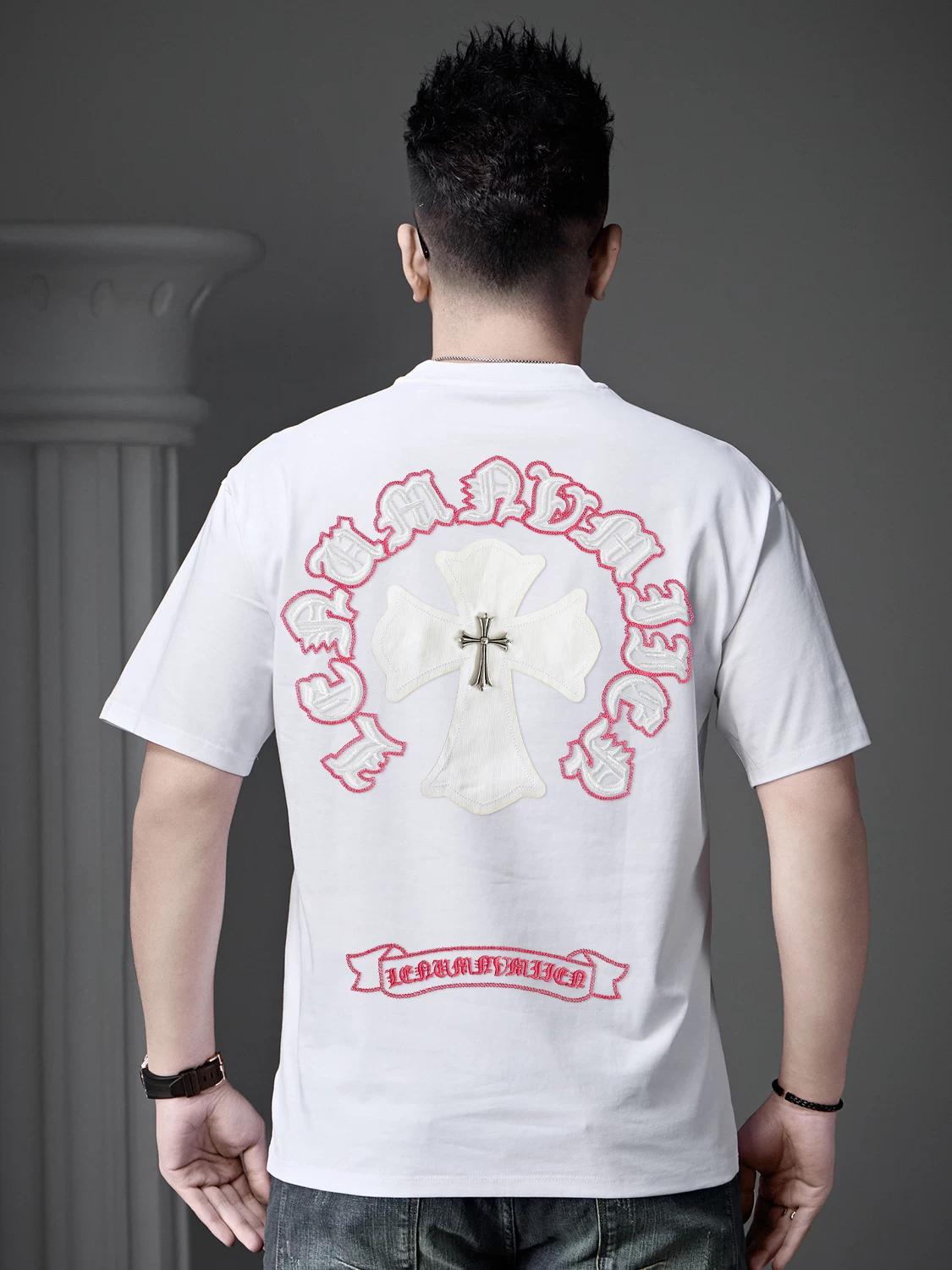 

European Style High-End Embroidered Round-Neck Short-Sleeve T-Shirt for Men, 2026 New Summer Trendy Brand Top Half-Sleeve Tee M