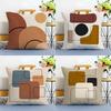 Geometric Square Warm Color Modern Simpe Art Cushion Cover Linen Pillowcase Soft For Sofa Bed Home Room Decor