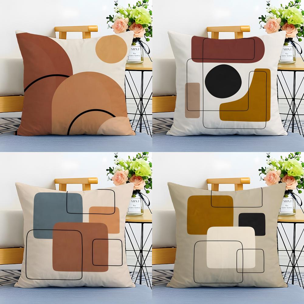 Geometric Square Warm Color Modern Simpe Art Cushion Cover Linen Pillowcase Soft For Sofa Bed Home Room Decor