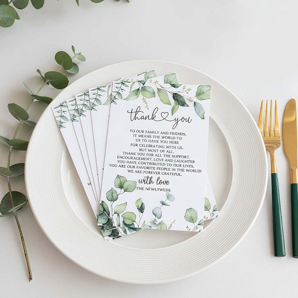 100 Pcs Wedding Cards Thank You Place Setting Wedding Greenery Place Cards 2.6 x 4 Inches for Party Reception Rehearsal Dinner Bridal Shower