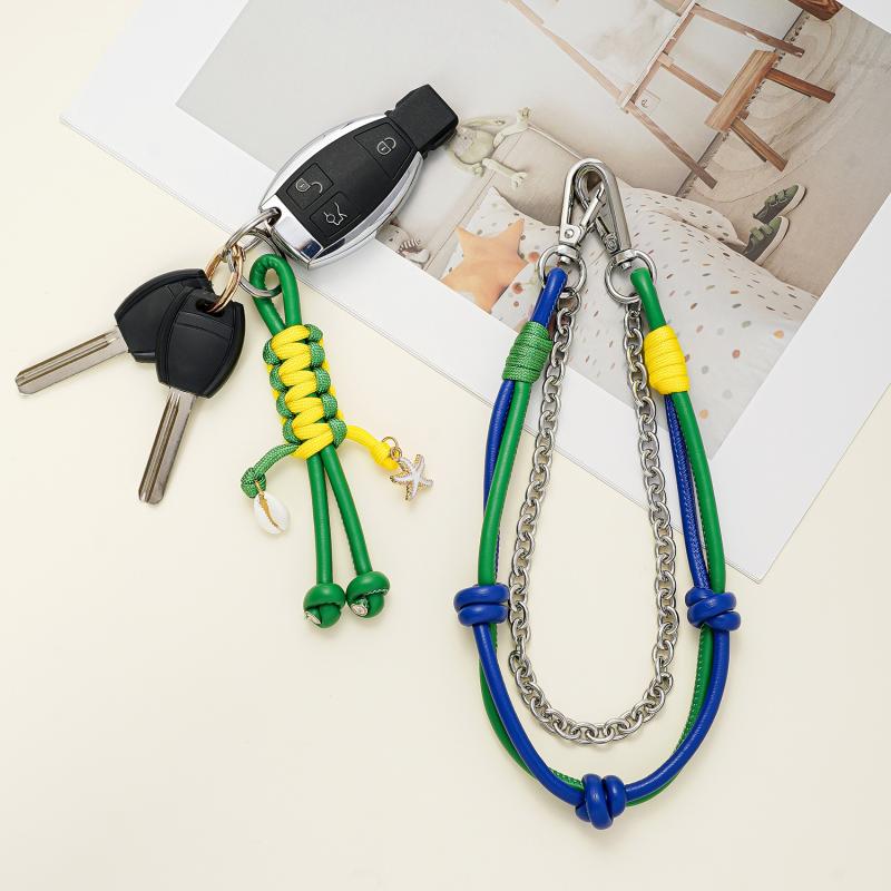 Fashion Leather Keychain Pendants Bags Chain Multi-functional Detachable Rope Woven Metal Chain Lanyard Bag Hanging Accessories
