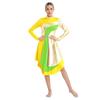 Vestido de Dança Litúrgica Feminino Gola Alta Manga Longa Patchwork Cor Contrastante Bainha Curva Vestido de Adoração