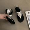Fashion Concise Clip Toe Buckle Strap Sandals Woman Summer Elegant Pu Leather Flat Gladiator Shoes Ladies Casual Brand Design Flip Flops