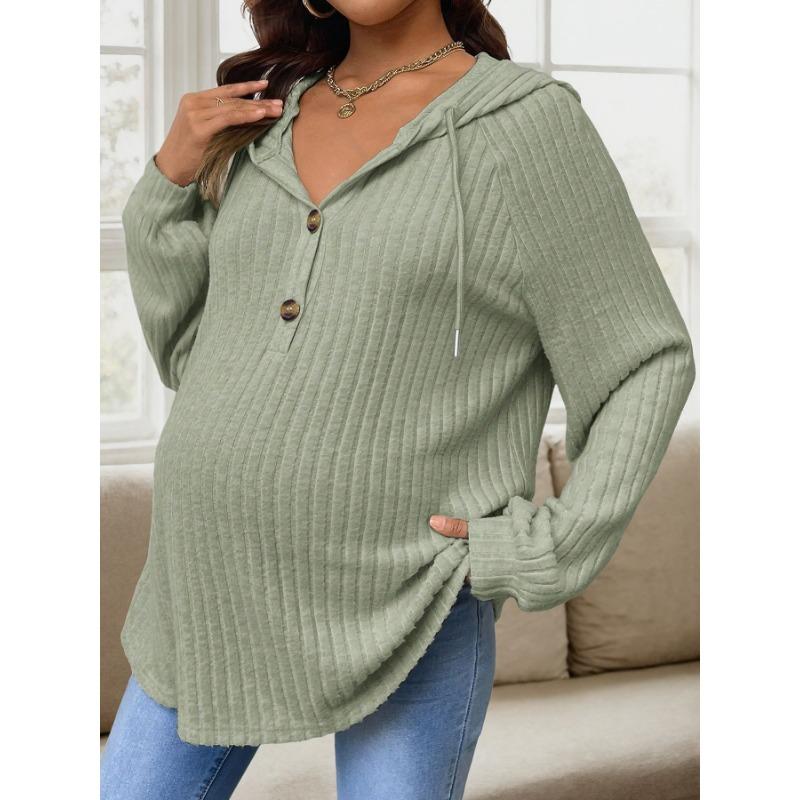 Pregnant Women Knit Hooded Long Sleeve Loose Fit Maternity Top