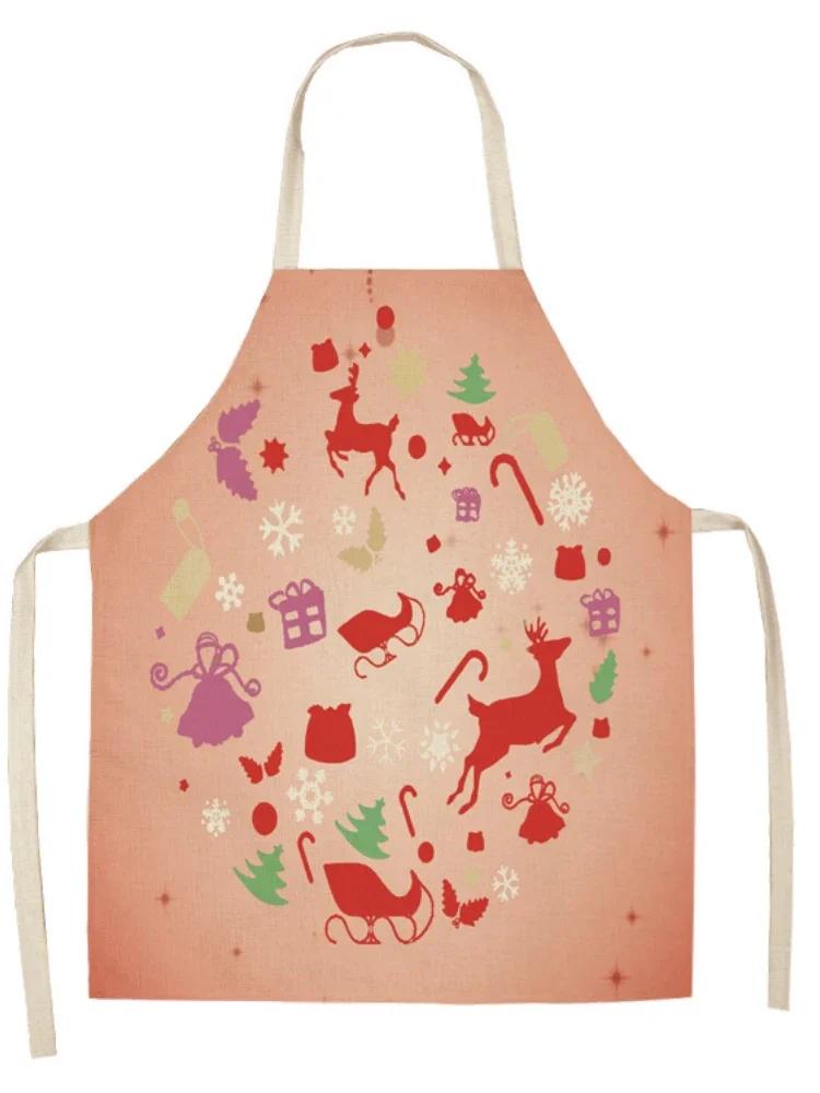 

Winter Christmas Elk Pattern Linen Sleeveless Stain Resistant Apron Family Holiday Kitchen Decor Clean Baking Apron Kitchenwear 47x38cm kidsize