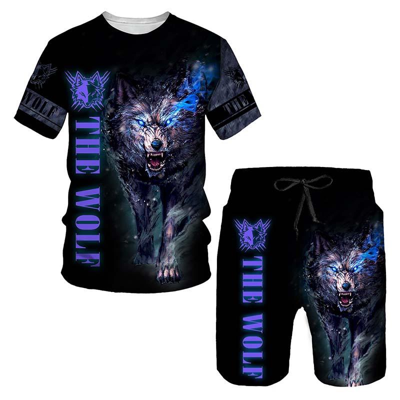 Mode 3D Imprimé Lion Vêtements de Sport Homme Ensemble 2 pièces Été T-shirt Short