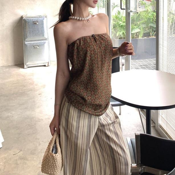Fashion Wear Suit Printed Tube Top Top Women s 2026 Summer Striped Casual Pants Two-piece Set S