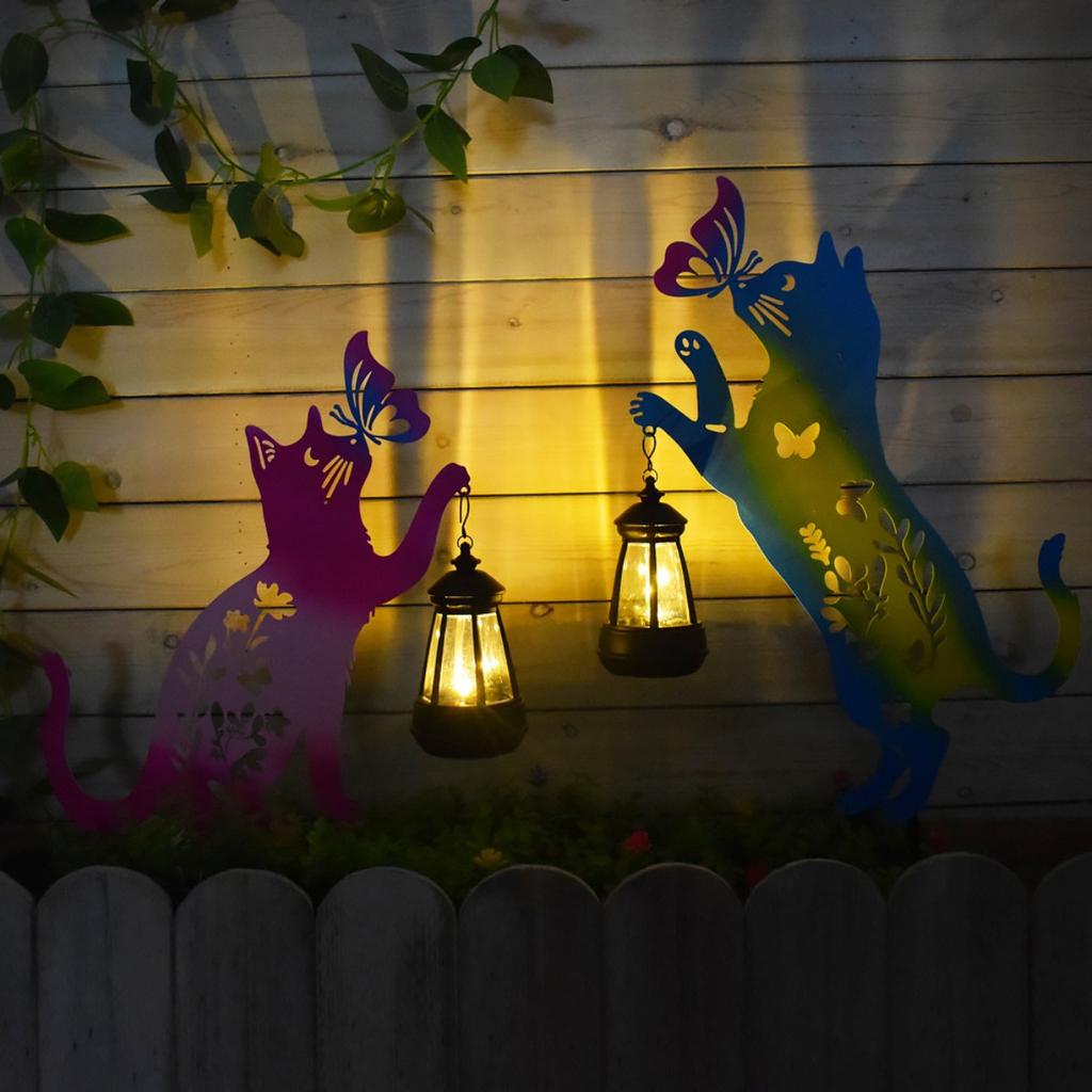 Outdoor, Household, Waterproof, Lawn, Floor Mounted, Iron Art, Cat Animal Shaped, Courtyard Garden Decoration, Solar Lights