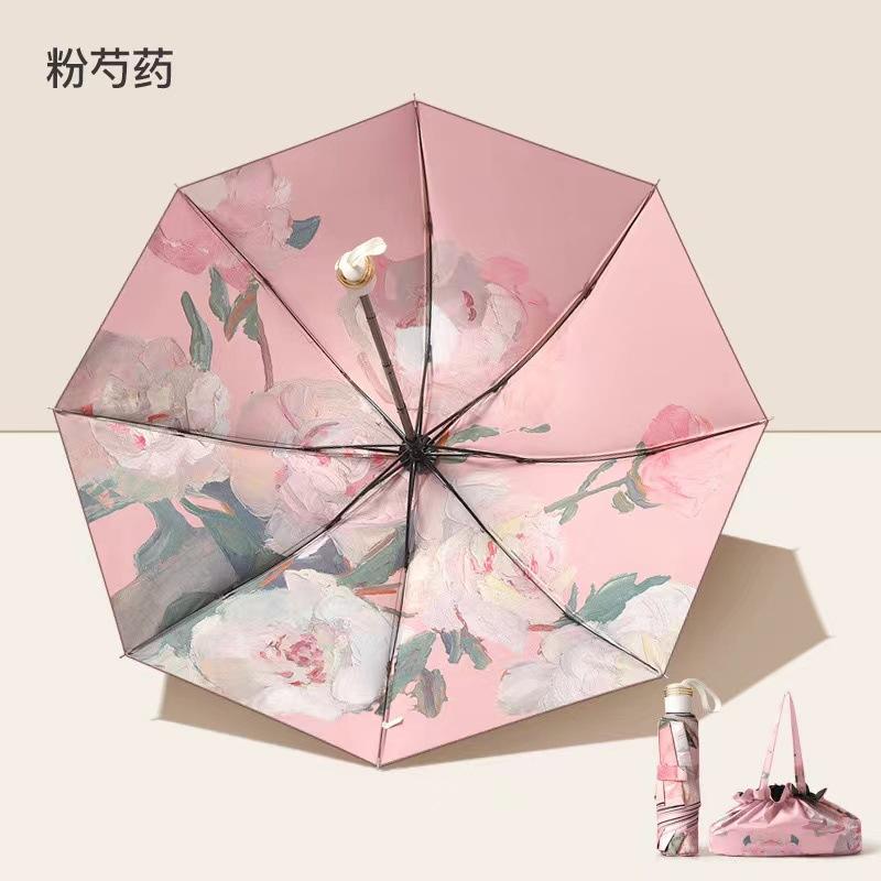 3-Folding Compact Umbrella Upf50+ Vinyl Sun Protection 8-Rib Double Layer Portable Parasol For Women Lightweight Travel Umbrella