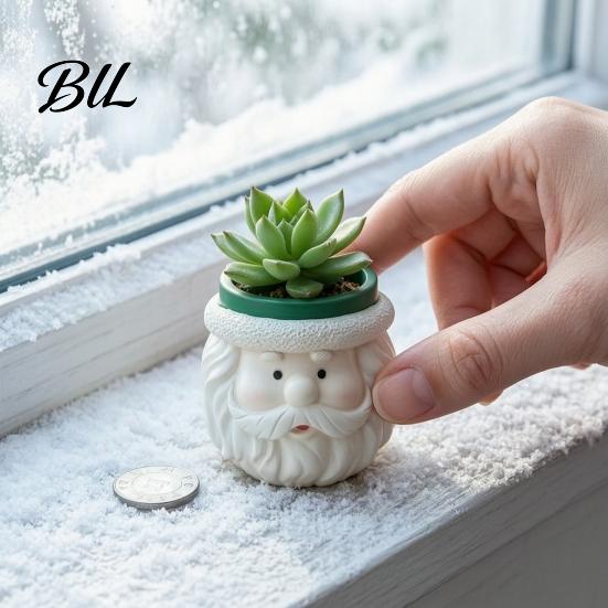 Christmas Themed Desk Accessory Cute Santa Claus Resin Flowerpot, Decorative Desktop Window Sill Decoration Planter, Hand Painted Container for Indoor