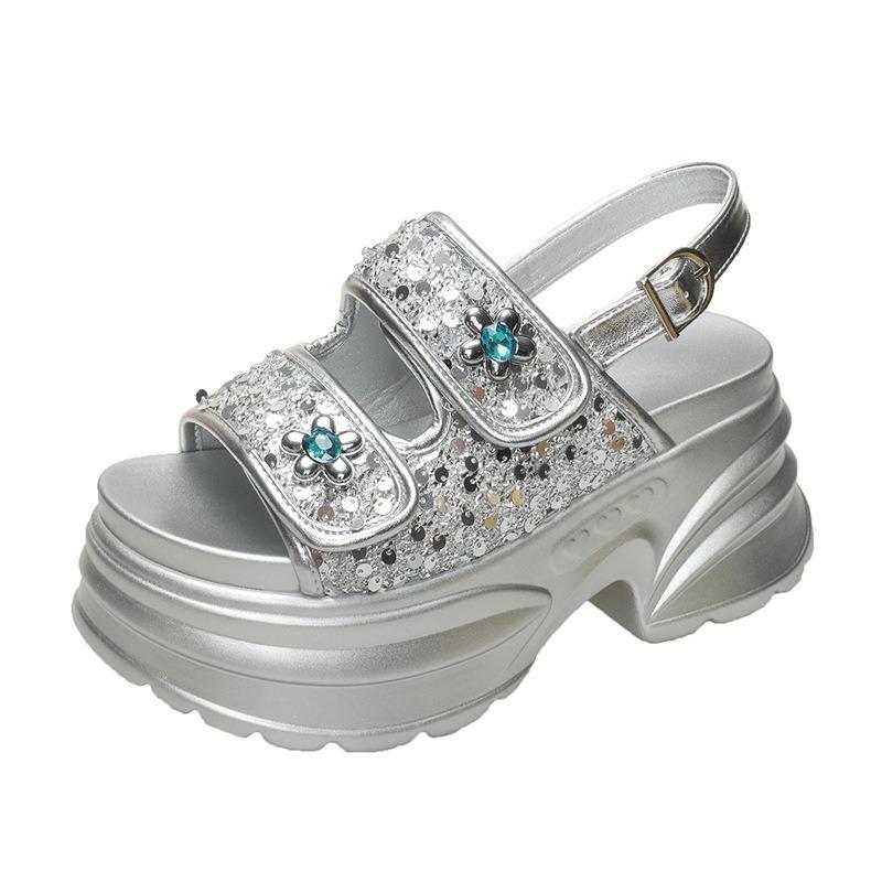 Trendy brand platform sandals women's new summer wedge heel with versatile color matching fashion casual sandals